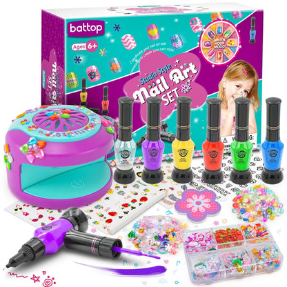 BATTOP Nagelkunst-Set für Mädchen ab 7 Jahren – mit Nageltrockner, 2-in-1 wasserbasiertem Nagellackstift, 3D-Dekoration, Aufklebern und Nagelfeile – ideales Geburtstagsgeschenk für Mädchen von 7 bis 12 Jahren