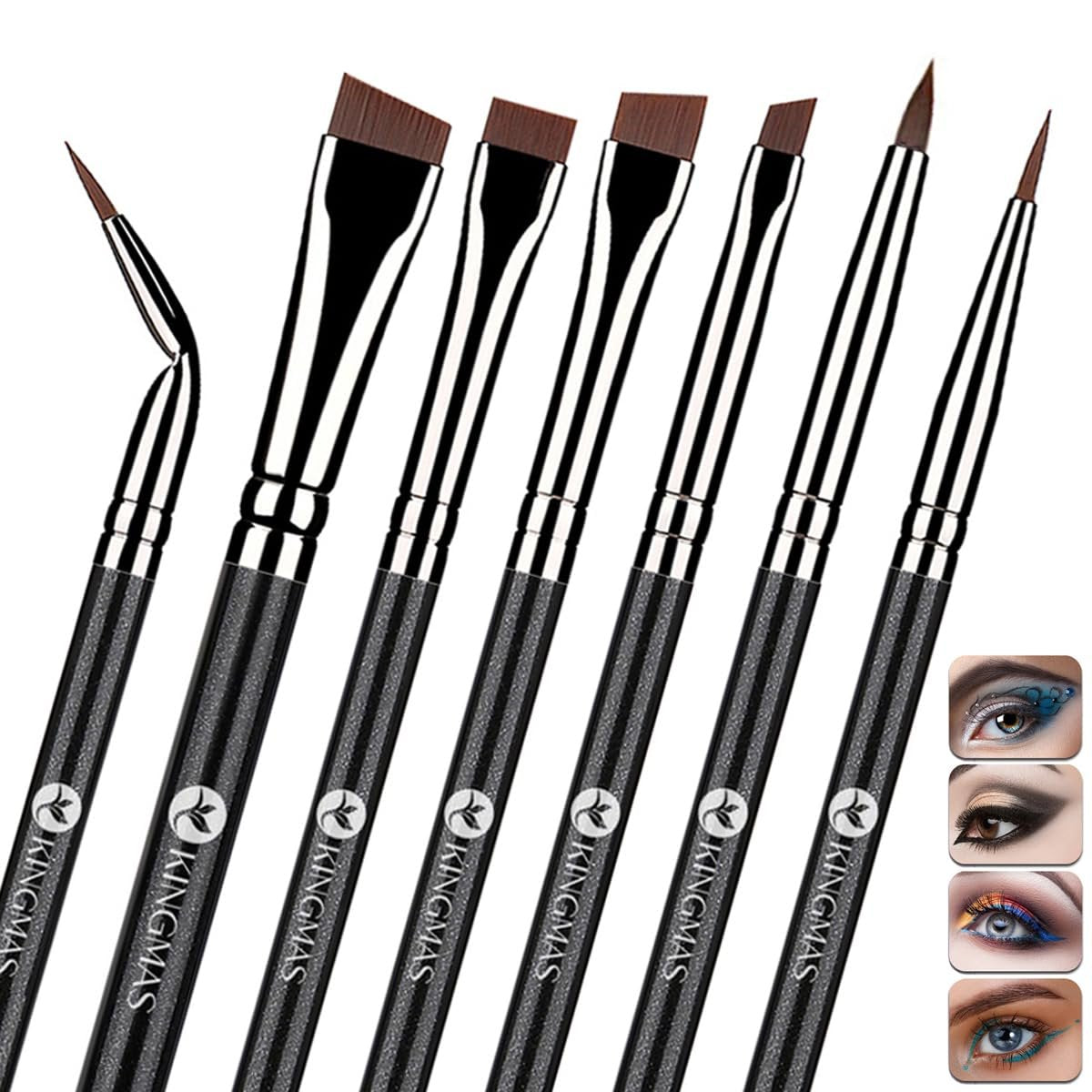 KINGMAS 7-teiliges Eyeliner-Pinselset – Angeschrägte, flache Gel-Eyeliner-Pinsel, ultradünne Liner-Pinsel, feine Präzisionspinsel für Damen und Mädchen