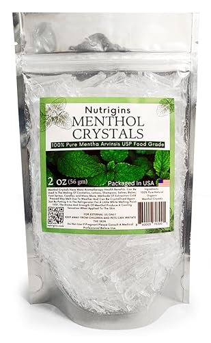 Nutrigins Menthol Kristalle 56g - 100% reine Bio-Mentholkristalle aus Mentha Arvensis, natürliches Pfefferminzöl, wiederverschließbarer Standbeutel