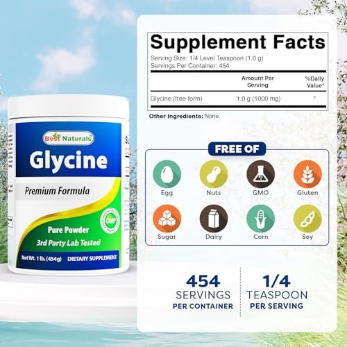 Best Naturals Glycin Pulver 1 Pfund – Unterstützung für Neurotransmitter und Entspannung