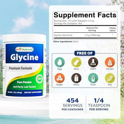 Best Naturals Glycin Pulver 1 Pfund – Unterstützung für Neurotransmitter und Entspannung