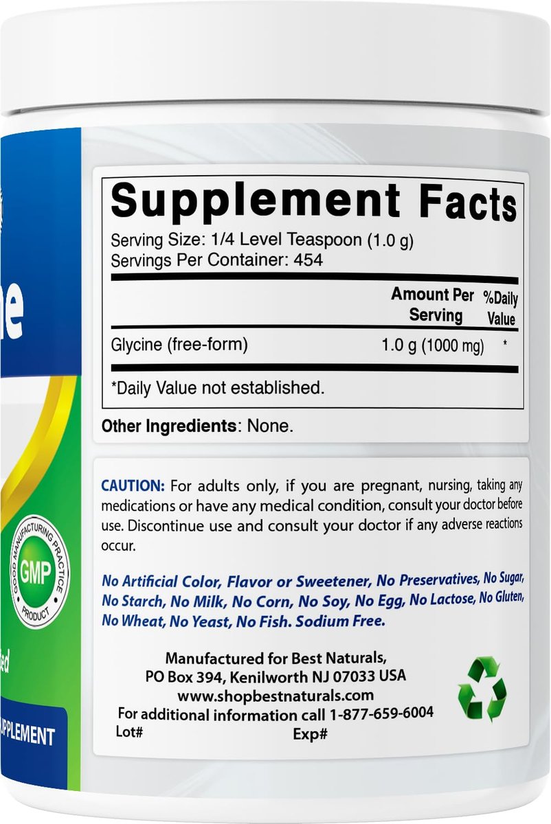Best Naturals Glycin Pulver 1 Pfund – Unterstützung für Neurotransmitter und Entspannung