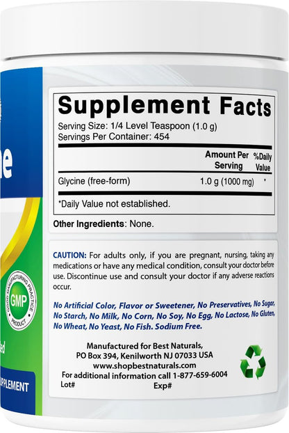 Best Naturals Glycin Pulver 1 Pfund – Unterstützung für Neurotransmitter und Entspannung