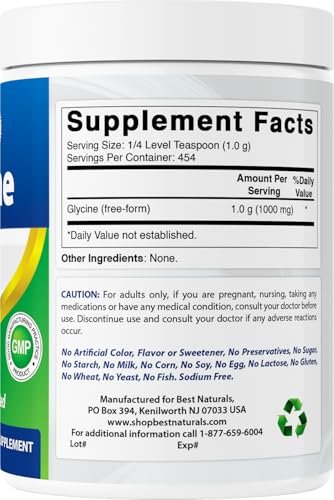 Best Naturals Glycin Pulver 1 Pfund – Unterstützung für Neurotransmitter und Entspannung