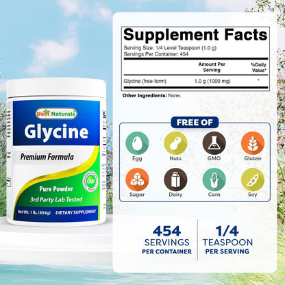 Best Naturals Glycin Pulver 1 Pfund – Unterstützung für Neurotransmitter und Entspannung