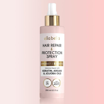 ELLA BELLA® All-in-1 Hitzeschutzspray für Haare – Reparieren, Schützen und Pflegen mit UV-Schutz • Tierversuchsfreie Formel mit Arganöl, Jojoba und Keratin • Professionelles Hitzeschutzspray