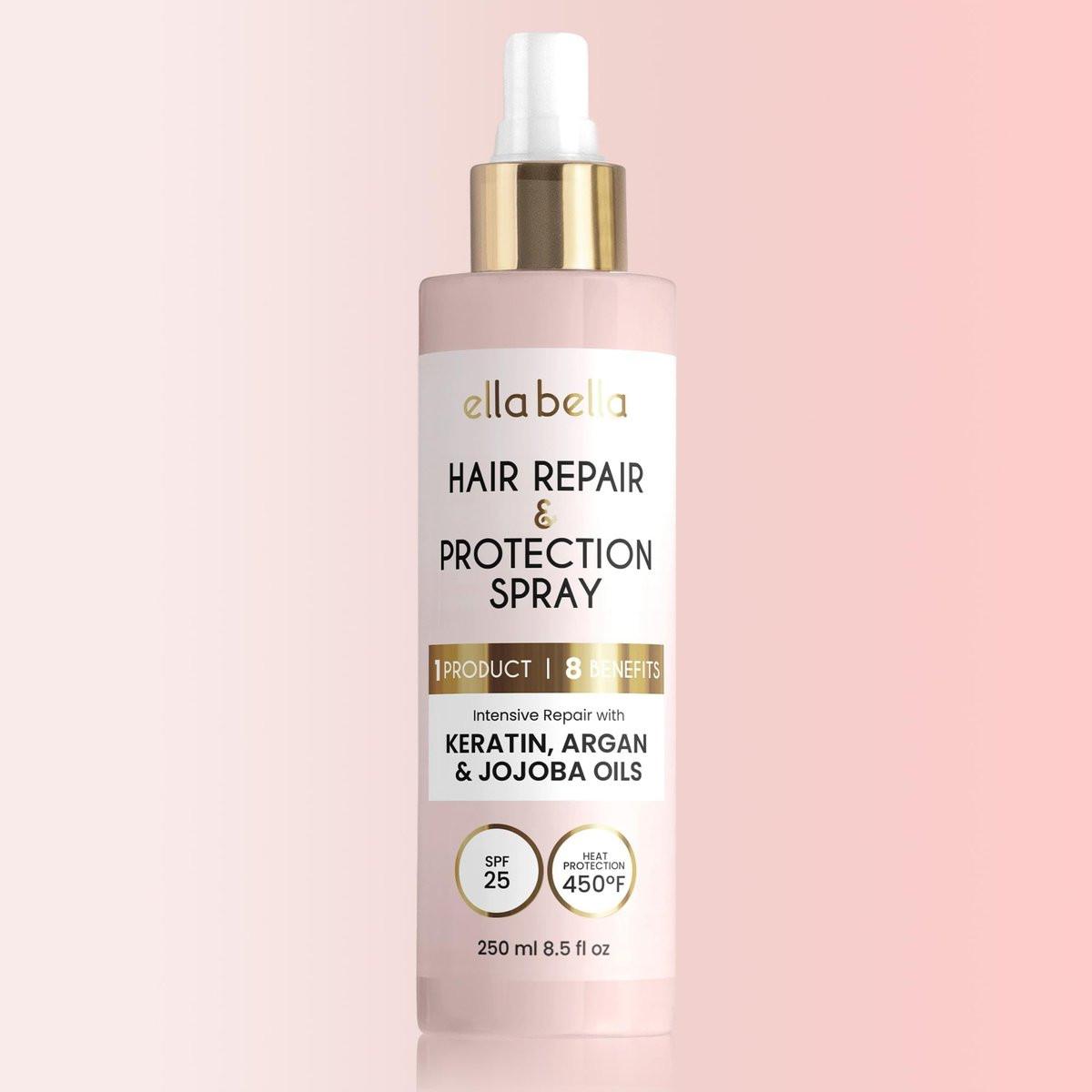 ELLA BELLA® All-in-1 Hitzeschutzspray für Haare – Reparieren, Schützen und Pflegen mit UV-Schutz • Tierversuchsfreie Formel mit Arganöl, Jojoba und Keratin • Professionelles Hitzeschutzspray