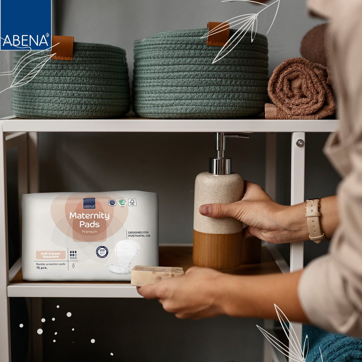 Abena Premium Wochenbett-Einlagen für die Zeit nach der Geburt, saugstark, weich, diskret – 15 Stück