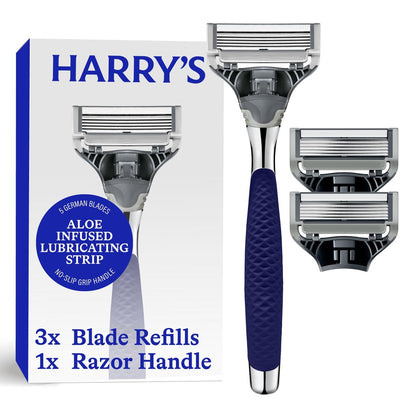 Harry's Original Rasierset für Männer – Rasiererhalter und 3 Rasierklingen-Nachfüllkartuschen – Deutsche Ingenieurskunst – Chrom-Edition