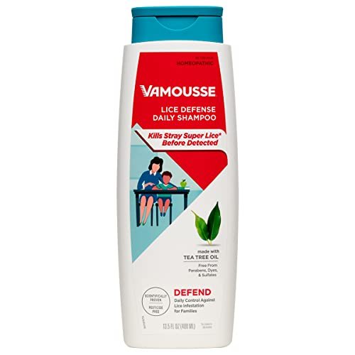 Vamousse Kopf Läuse Abwehr Tägliches Shampoo, homöopathische, pestizidfreie Formel mit Teebaumöl, Schutz nach Exposition für Kinder & Familie, paraben-, sulfat- & farbstofffrei, 400 ml