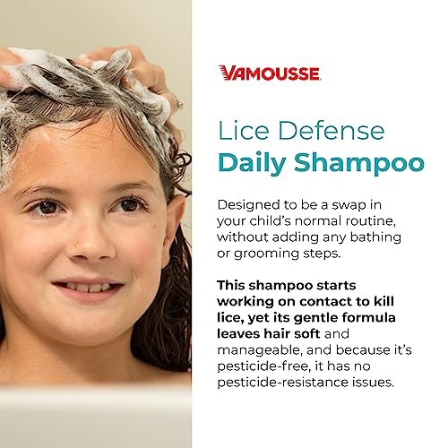 Vamousse Kopf Läuse Abwehr Tägliches Shampoo, homöopathische, pestizidfreie Formel mit Teebaumöl, Schutz nach Exposition für Kinder & Familie, paraben-, sulfat- & farbstofffrei, 400 ml