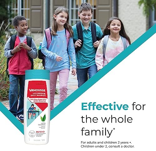 Vamousse Kopf Läuse Abwehr Tägliches Shampoo, homöopathische, pestizidfreie Formel mit Teebaumöl, Schutz nach Exposition für Kinder & Familie, paraben-, sulfat- & farbstofffrei, 400 ml