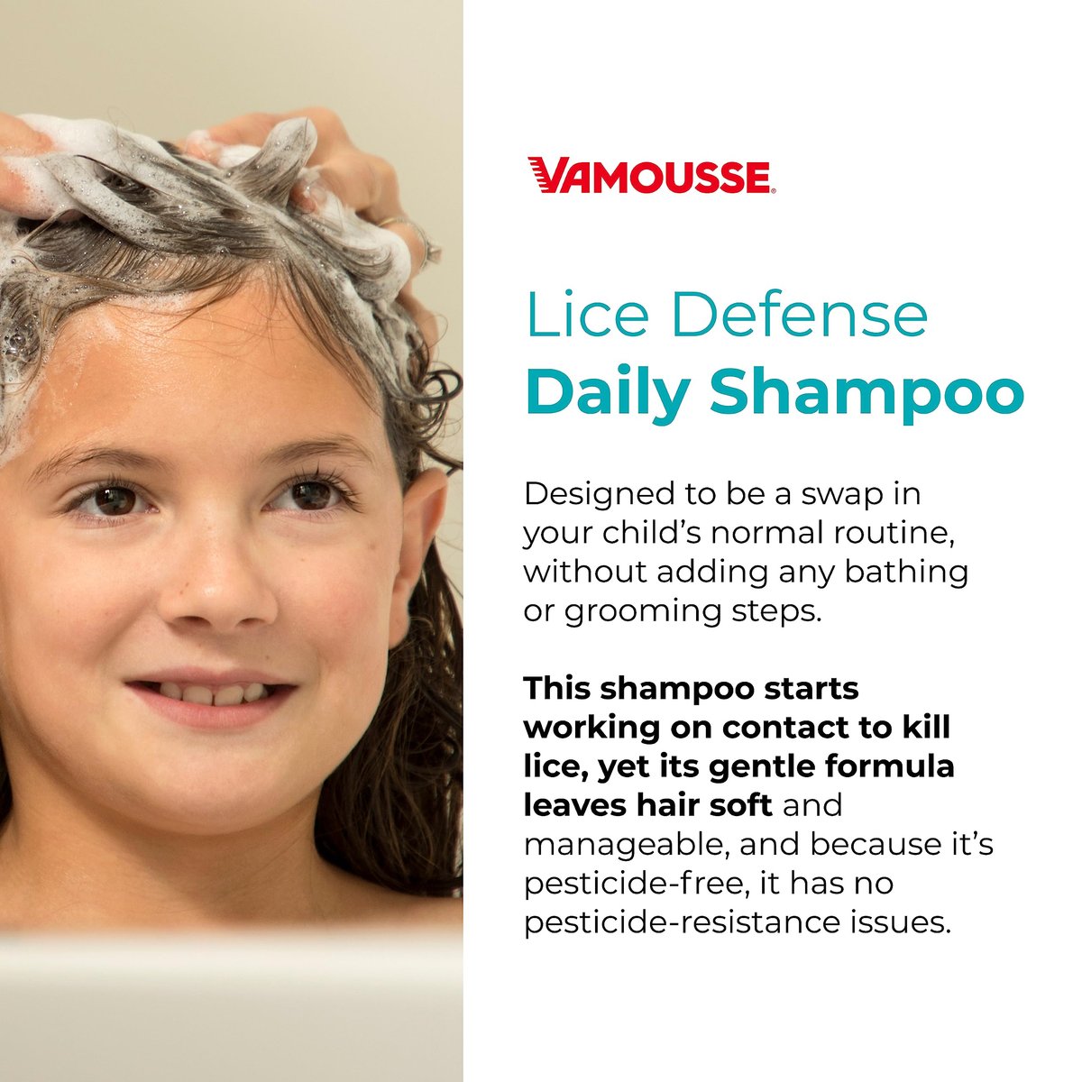 Vamousse Kopf Läuse Abwehr Tägliches Shampoo, homöopathische, pestizidfreie Formel mit Teebaumöl, Schutz nach Exposition für Kinder & Familie, paraben-, sulfat- & farbstofffrei, 400 ml