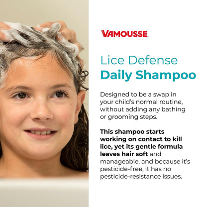Vamousse Kopf Läuse Abwehr Tägliches Shampoo, homöopathische, pestizidfreie Formel mit Teebaumöl, Schutz nach Exposition für Kinder & Familie, paraben-, sulfat- & farbstofffrei, 400 ml