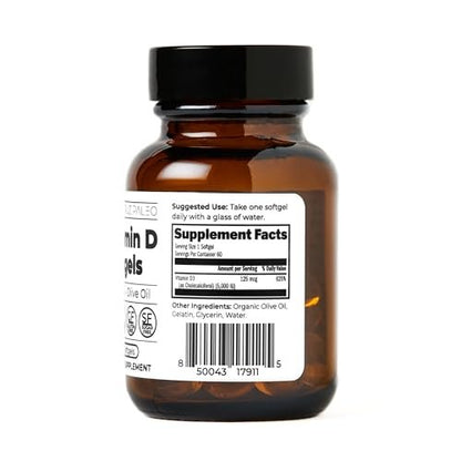 Santa Cruz Paleo Vitamin D3 5000 IE Weichkapseln – Tägliches Nahrungsergänzungsmittel mit Olivenöl für Männer und Frauen, für optimale Aufnahme formuliert, unterstützt die Knochengesundheit, glutenfrei, zuckerfrei, paleo, keto, 60 Stück