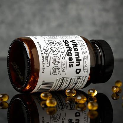 Santa Cruz Paleo Vitamin D3 5000 IE Weichkapseln – Tägliches Nahrungsergänzungsmittel mit Olivenöl für Männer und Frauen, für optimale Aufnahme formuliert, unterstützt die Knochengesundheit, glutenfrei, zuckerfrei, paleo, keto, 60 Stück