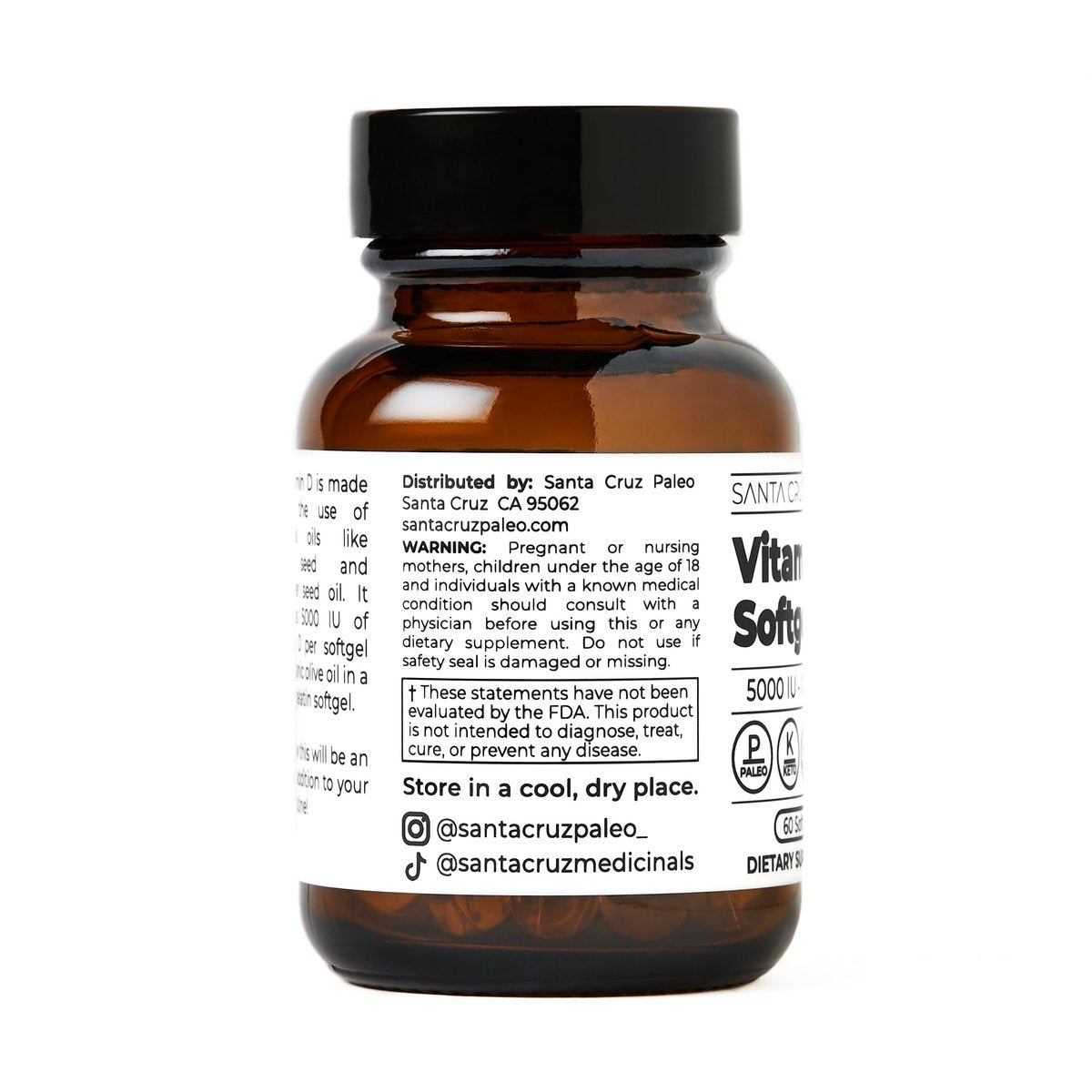 Santa Cruz Paleo Vitamin D3 5000 IE Weichkapseln – Tägliches Nahrungsergänzungsmittel mit Olivenöl für Männer und Frauen, für optimale Aufnahme formuliert, unterstützt die Knochengesundheit, glutenfrei, zuckerfrei, paleo, keto, 60 Stück