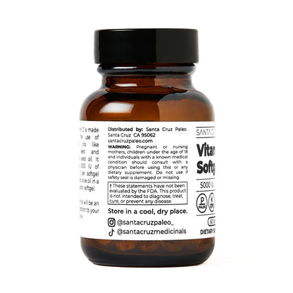 Santa Cruz Paleo Vitamin D3 5000 IE Weichkapseln – Tägliches Nahrungsergänzungsmittel mit Olivenöl für Männer und Frauen, für optimale Aufnahme formuliert, unterstützt die Knochengesundheit, glutenfrei, zuckerfrei, paleo, keto, 60 Stück