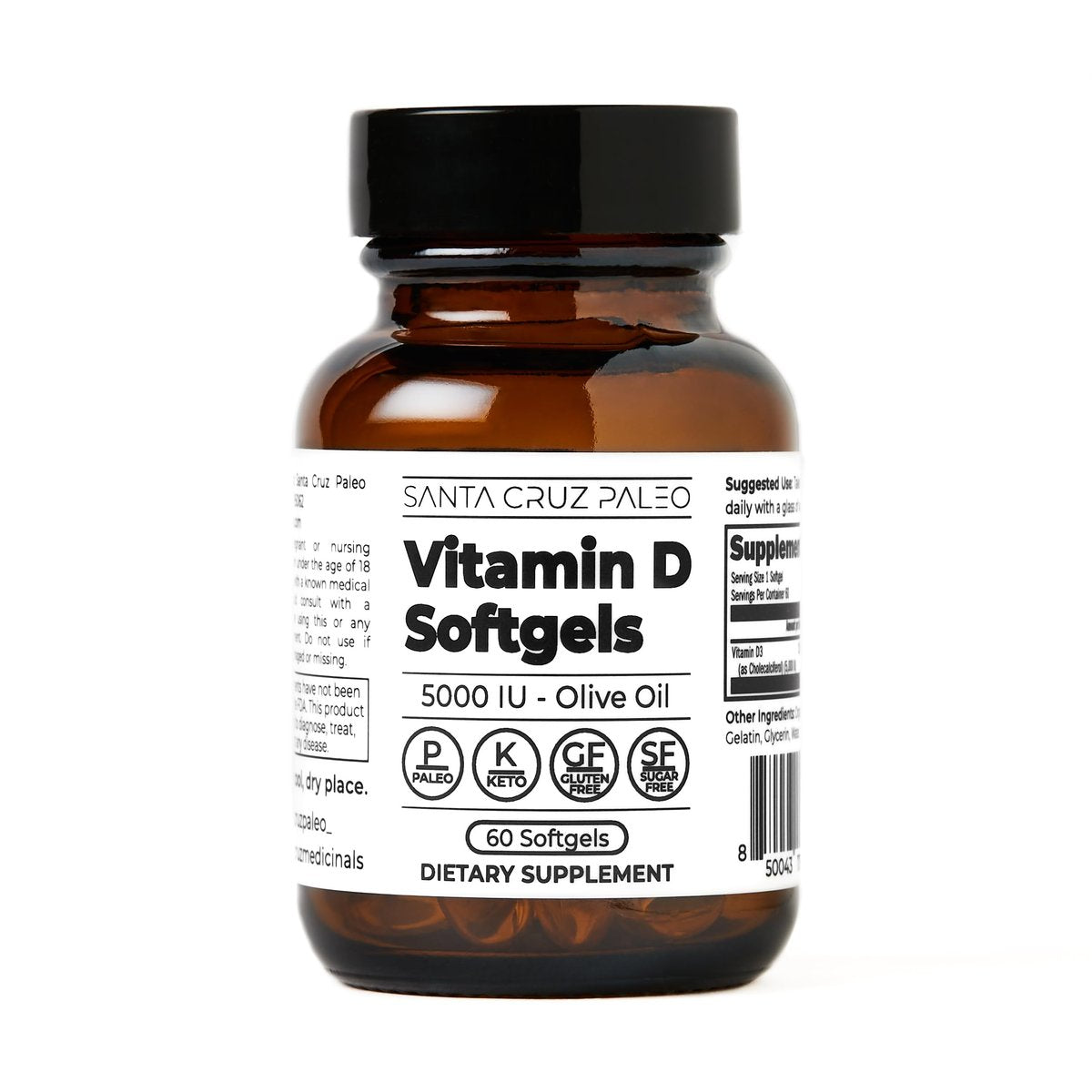 Santa Cruz Paleo Vitamin D3 5000 IE Weichkapseln – Tägliches Nahrungsergänzungsmittel mit Olivenöl für Männer und Frauen, für optimale Aufnahme formuliert, unterstützt die Knochengesundheit, glutenfrei, zuckerfrei, paleo, keto, 60 Stück