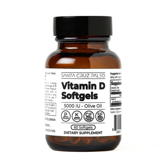 Santa Cruz Paleo Vitamin D3 5000 IE Weichkapseln – Tägliches Nahrungsergänzungsmittel mit Olivenöl für Männer und Frauen, für optimale Aufnahme formuliert, unterstützt die Knochengesundheit, glutenfrei, zuckerfrei, paleo, keto, 60 Stück