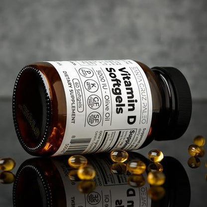Santa Cruz Paleo Vitamin D3 5000 IE Weichkapseln – Tägliches Nahrungsergänzungsmittel mit Olivenöl für Männer und Frauen, für optimale Aufnahme formuliert, unterstützt die Knochengesundheit, glutenfrei, zuckerfrei, paleo, keto, 60 Stück