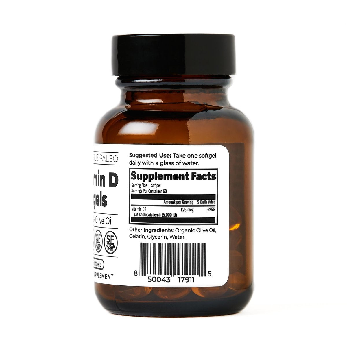 Santa Cruz Paleo Vitamin D3 5000 IE Weichkapseln – Tägliches Nahrungsergänzungsmittel mit Olivenöl für Männer und Frauen, für optimale Aufnahme formuliert, unterstützt die Knochengesundheit, glutenfrei, zuckerfrei, paleo, keto, 60 Stück