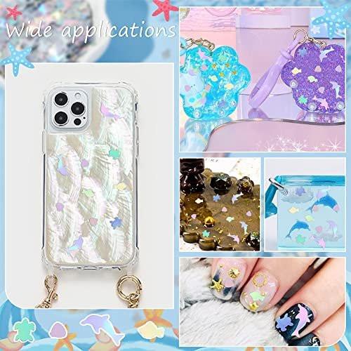 OLYCRAFT 48g Ozean-Thema Nagel-Sequins – 4 Stile Meeresbewohner Glitter für Nagelkunst, Epoxidharz, DIY-Basteln, Handyhüllen