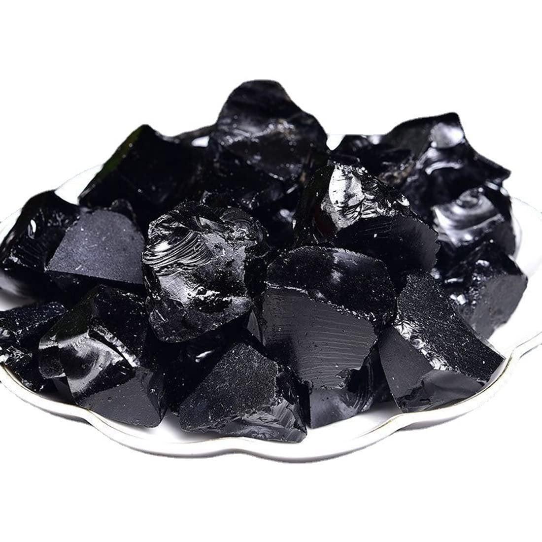 Schwarze Obsidian Rohkristalle, Groß 1.25-2.0" - Natürliche Heilsteine, Rohsteine für Tumbling, Cabbing, Brunnensteine, Dekoration, Polieren, Drahtwickeln, Wicca & Reiki