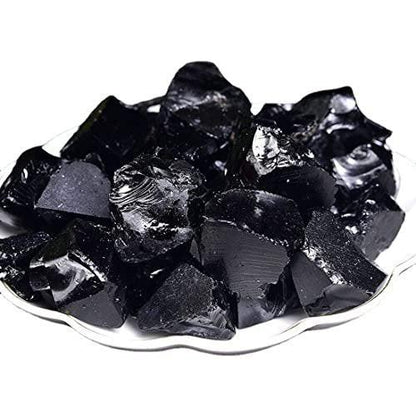 Schwarze Obsidian Rohkristalle, Groß 1.25-2.0" - Natürliche Heilsteine, Rohsteine für Tumbling, Cabbing, Brunnensteine, Dekoration, Polieren, Drahtwickeln, Wicca & Reiki