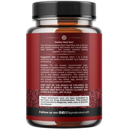 Roter Reis mit CoQ10 Kapseln - Fortschrittliche Herzgesundheit & gesunder Cholesterinspiegel für Männer & Frauen - Rote Reis Kapseln mit 1200 mg pro Portion und CoQ10 - 60 Kapseln