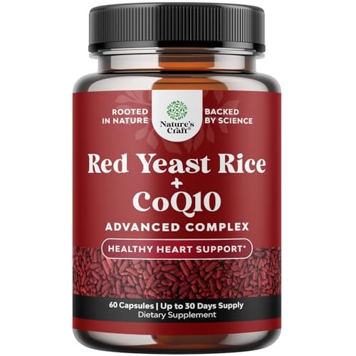 Roter Reis mit CoQ10 Kapseln - Fortschrittliche Herzgesundheit & gesunder Cholesterinspiegel für Männer & Frauen - Rote Reis Kapseln mit 1200 mg pro Portion und CoQ10 - 60 Kapseln