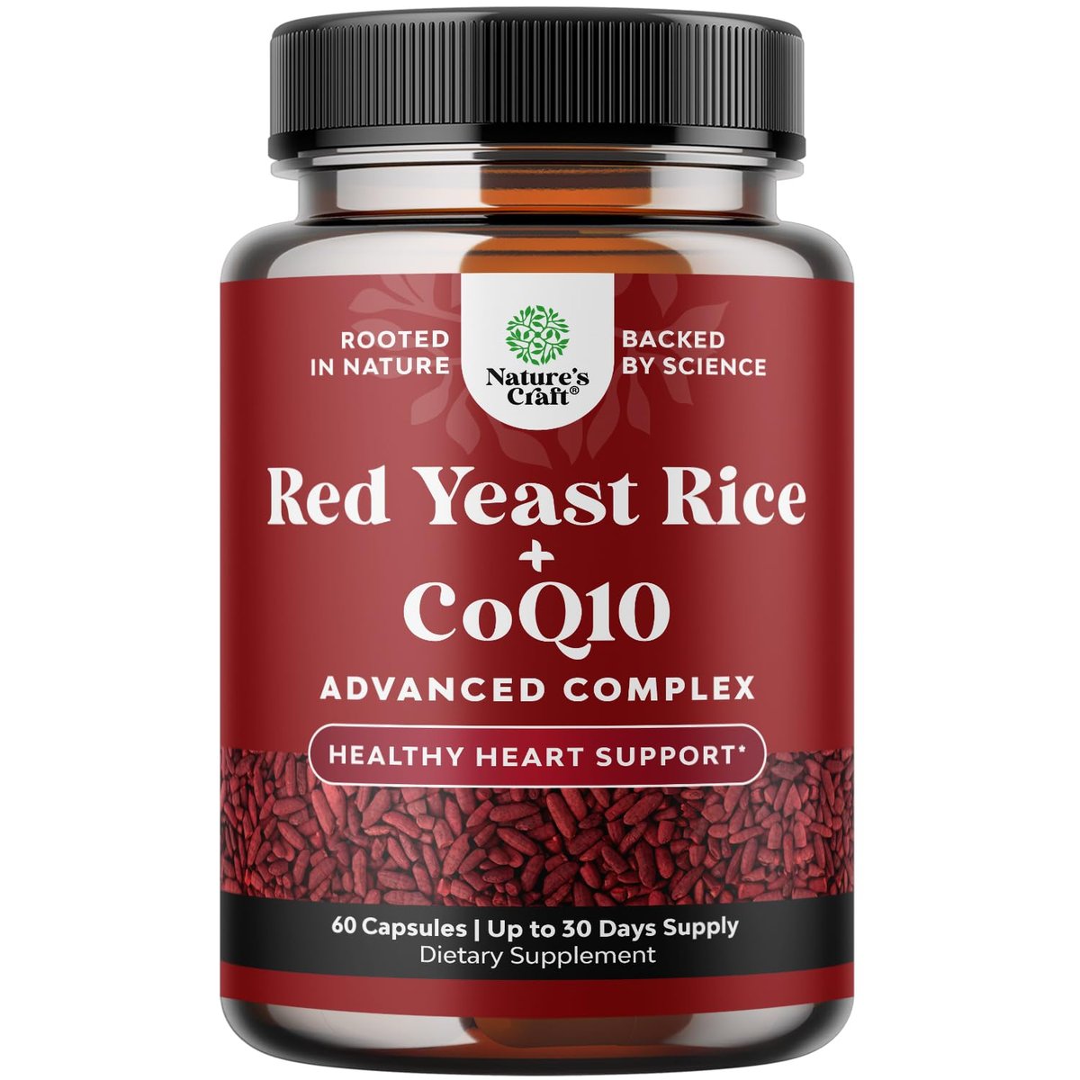 Roter Reis mit CoQ10 Kapseln - Fortschrittliche Herzgesundheit & gesunder Cholesterinspiegel für Männer & Frauen - Rote Reis Kapseln mit 1200 mg pro Portion und CoQ10 - 60 Kapseln