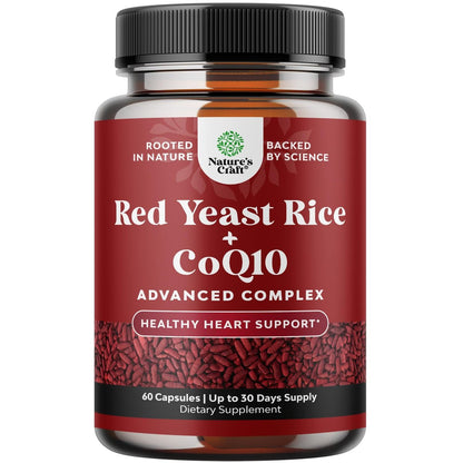 Roter Reis mit CoQ10 Kapseln - Fortschrittliche Herzgesundheit & gesunder Cholesterinspiegel für Männer & Frauen - Rote Reis Kapseln mit 1200 mg pro Portion und CoQ10 - 60 Kapseln