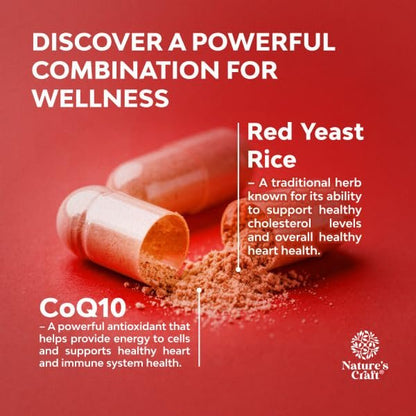 Roter Reis mit CoQ10 Kapseln - Fortschrittliche Herzgesundheit & gesunder Cholesterinspiegel für Männer & Frauen - Rote Reis Kapseln mit 1200 mg pro Portion und CoQ10 - 60 Kapseln