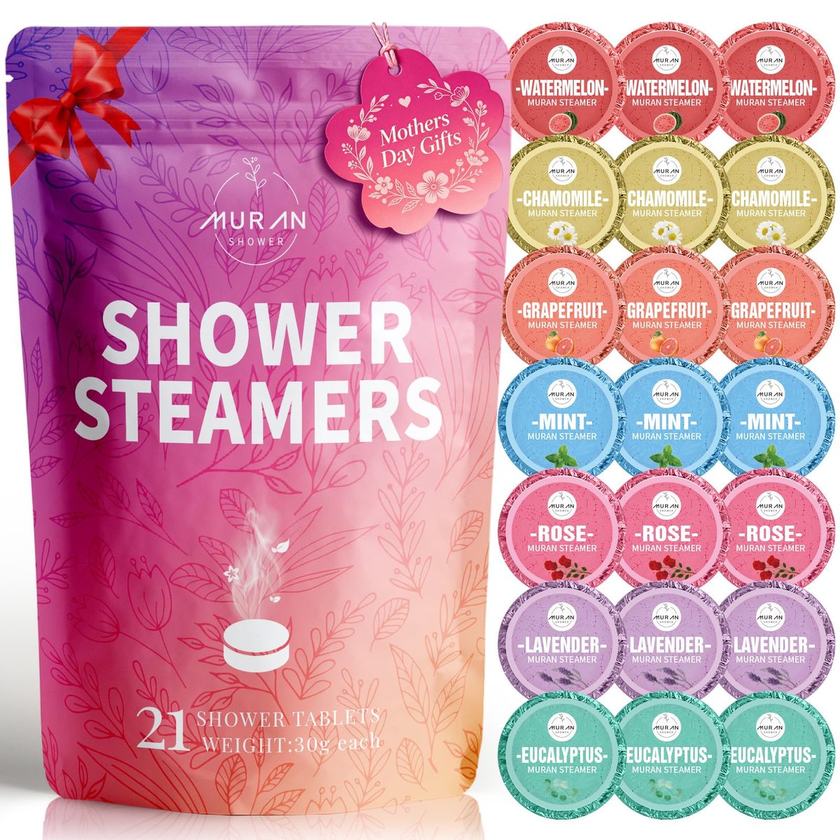 21er-Pack Duschbomben Aromatherapie – Shower Steamers mit Eukalyptus, Rose, Lavendel & Minze – Ideales Geschenk für Frauen, Männer, Mama & Teenager