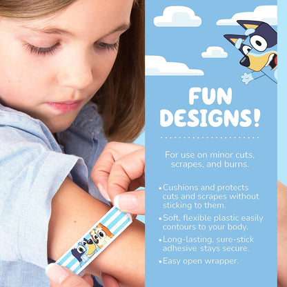 Bluey Kinderpflaster, 3 verschiedene Größen, 100 Stück | Haften wie Aufkleber, flexible Wundpflaster für kleine Schnitte, Schürfwunden und Verbrennungen
