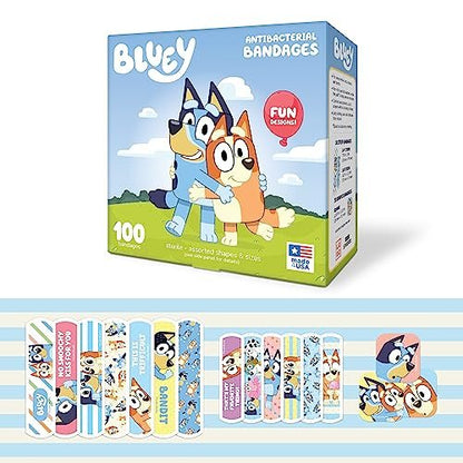Bluey Kinderpflaster, 3 verschiedene Größen, 100 Stück | Haften wie Aufkleber, flexible Wundpflaster für kleine Schnitte, Schürfwunden und Verbrennungen