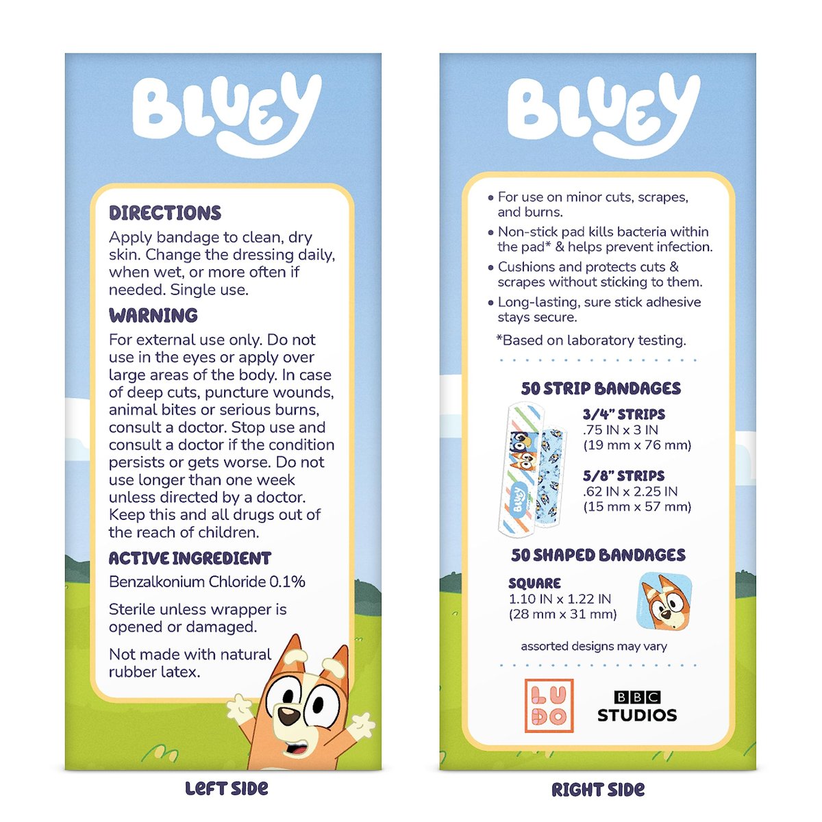 Bluey Kinderpflaster, 3 verschiedene Größen, 100 Stück | Haften wie Aufkleber, flexible Wundpflaster für kleine Schnitte, Schürfwunden und Verbrennungen