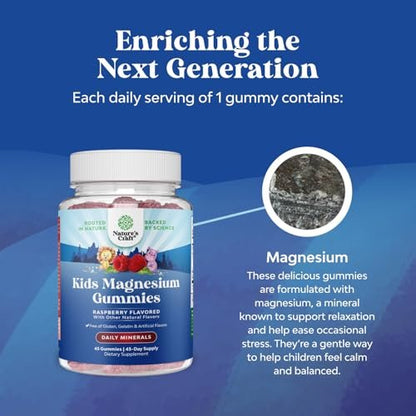 Magnesium Gummibärchen für Kinder – Beruhigendes Mg-Citrat mit Himbeergeschmack – Nerven-, Muskel- und Herzunterstützung – 45 Stück