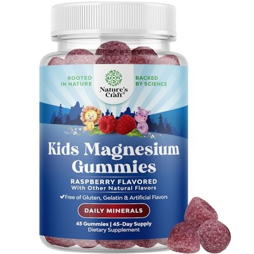 Magnesium Gummibärchen für Kinder – Beruhigendes Mg-Citrat mit Himbeergeschmack – Nerven-, Muskel- und Herzunterstützung – 45 Stück