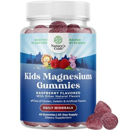Magnesium Gummibärchen für Kinder – Beruhigendes Mg-Citrat mit Himbeergeschmack – Nerven-, Muskel- und Herzunterstützung – 45 Stück