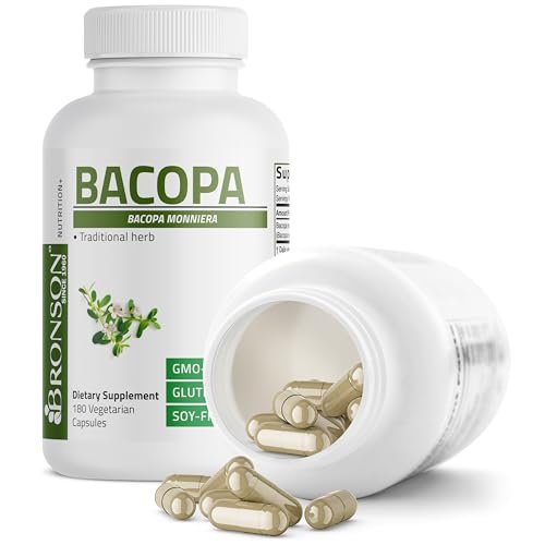 Bronson Bacopa – Unterstützt gesunde Gehirnfunktion und mentale Leistung, traditionelles Kraut, Non-GMO, 180 vegane Kapseln