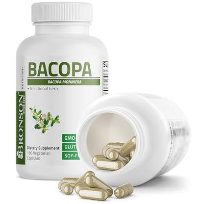 Bronson Bacopa – Unterstützt gesunde Gehirnfunktion und mentale Leistung, traditionelles Kraut, Non-GMO, 180 vegane Kapseln