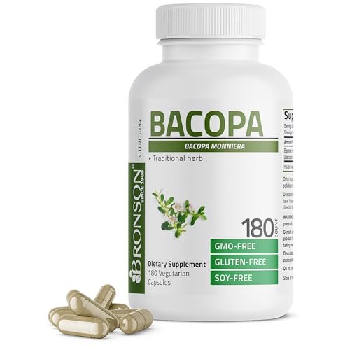Bronson Bacopa – Unterstützt gesunde Gehirnfunktion und mentale Leistung, traditionelles Kraut, Non-GMO, 180 vegane Kapseln