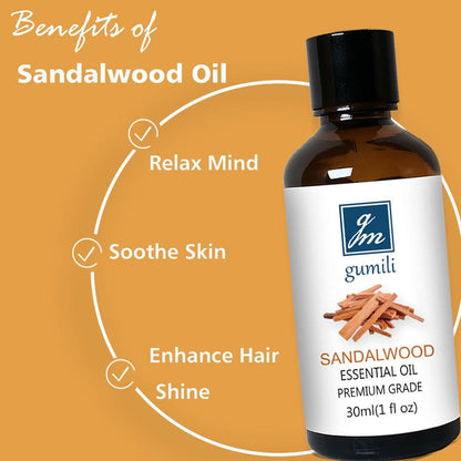 GM Gumili Sandelholz Ätherisches Öl – 30 ml | Duftöl für Diffuser, Parfüm, Haut & Haare