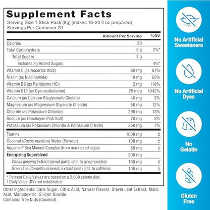 Force Factor Liquid Labs Energy Drink, Elektrolyt-Pulver, Hydrationsbeutel für Energie & Fokus, 5 essentielle Elektrolyte, Vitamine, Mineralien & Antioxidantien, Geschmack: Fruchtpunsch, 20 Stick-Packs