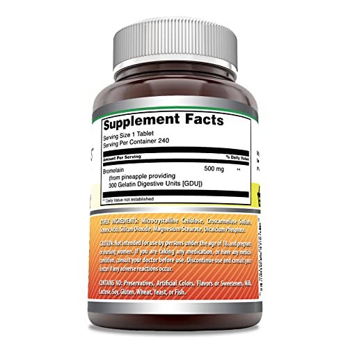 Amazing Formulas Bromelain 500 mg | Tabletten Nahrungsergänzungsmittel | Nicht-GVO | Glutenfrei | Hergestellt in den USA (Packung mit 1 | 240 Stück)