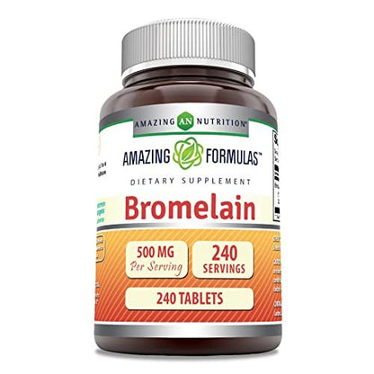 Amazing Formulas Bromelain 500 mg | Tabletten Nahrungsergänzungsmittel | Nicht-GVO | Glutenfrei | Hergestellt in den USA (Packung mit 1 | 240 Stück)