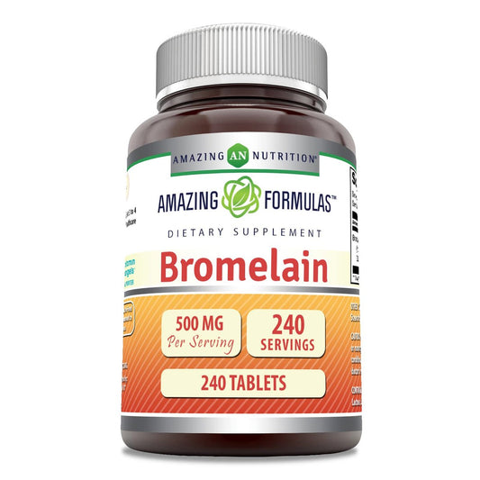 Amazing Formulas Bromelain 500 mg | Tabletten Nahrungsergänzungsmittel | Nicht-GVO | Glutenfrei | Hergestellt in den USA (Packung mit 1 | 240 Stück)