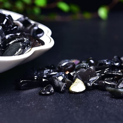 Natürliche schwarze Obsidian Tumbled Chips, 7-9 mm polierte Heilsteine für Schmuckherstellung und Wohnkultur